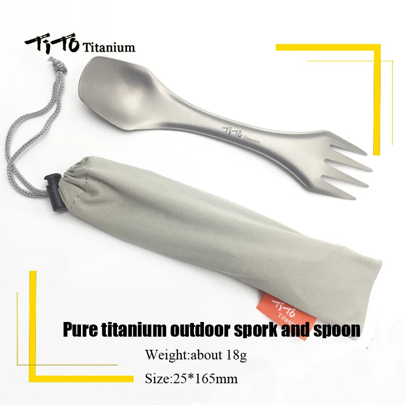 TiTo Titanium Spork Outdoor Camping Fork Knife Combo Hiking Picnic Survival Tableware