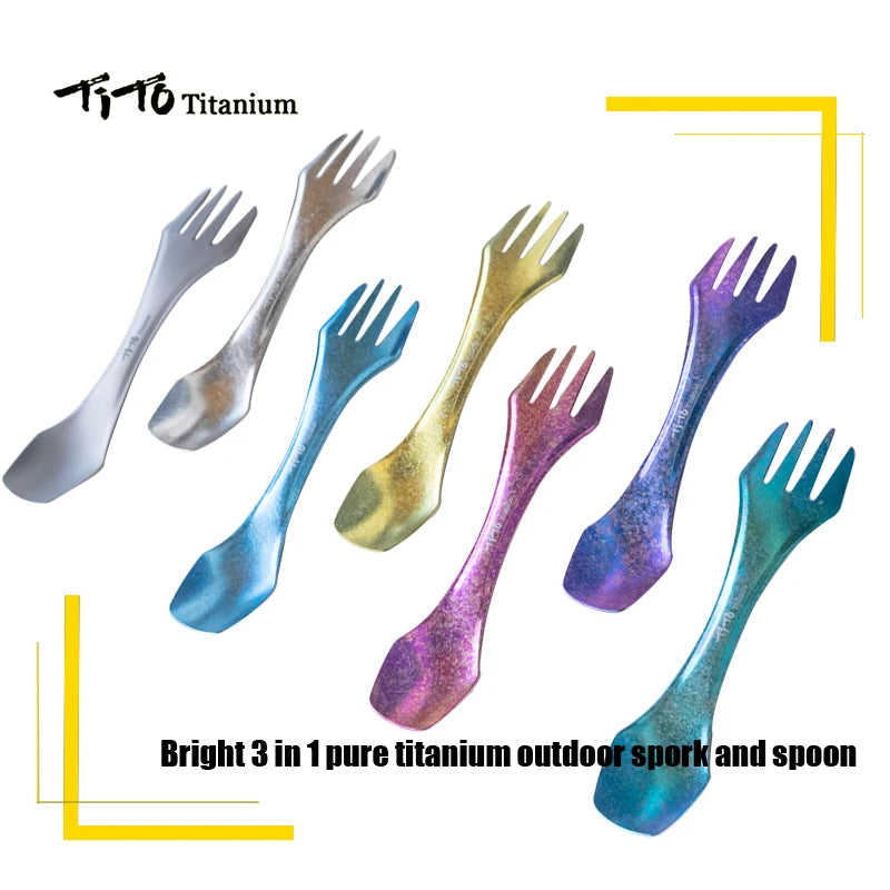 TiTo Titanium Spork Outdoor Camping Fork Knife Combo Hiking Picnic Survival Tableware