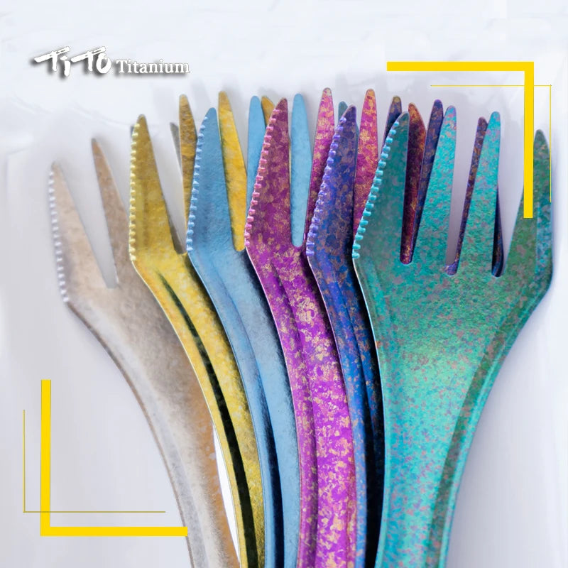 TiTo Titanium Spork Outdoor Camping Fork Knife Combo Hiking Picnic Survival Tableware
