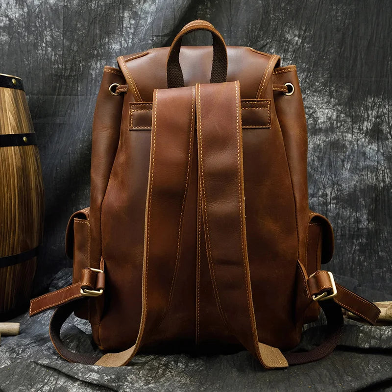 Men's Women's Crazy Horse Leather Backpacks Vintage Genuine Leather Laptop Men Women Unisex Bapacks Cow Leather School Bag
