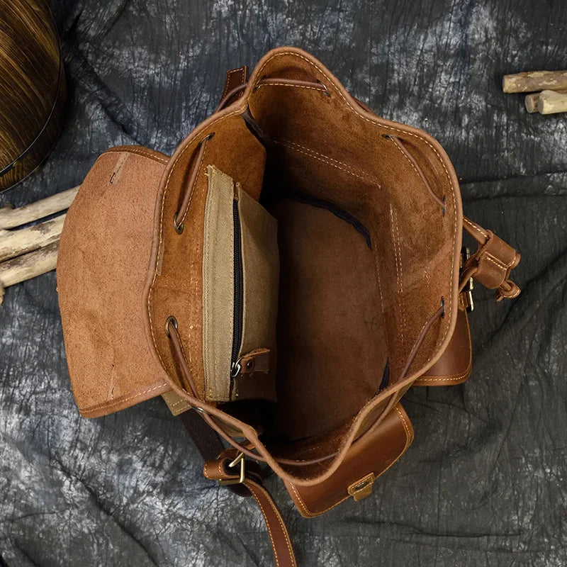 Men's Women's Crazy Horse Leather Backpacks Vintage Genuine Leather Laptop Men Women Unisex Bapacks Cow Leather School Bag