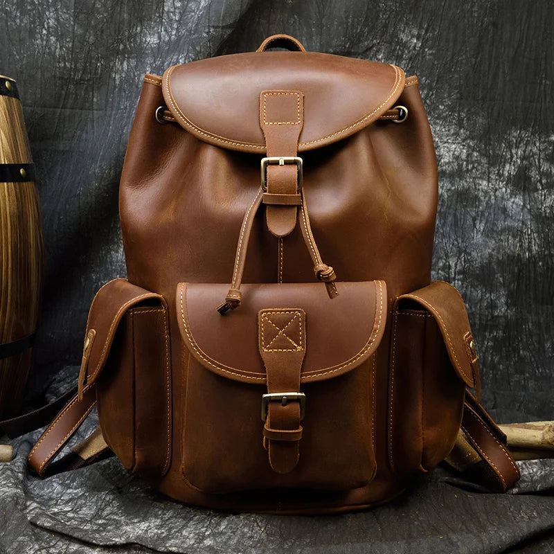 Men's Women's Crazy Horse Leather Backpacks Vintage Genuine Leather Laptop Men Women Unisex Bapacks Cow Leather School Bag