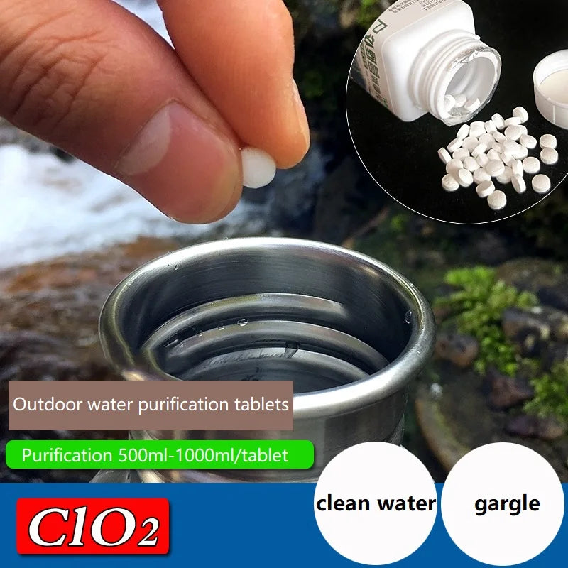 CLO2 Outdoor Water Purification Tablets Disinfection of Drinking Water in The Wild Survival Emergency Equipment Effervescent