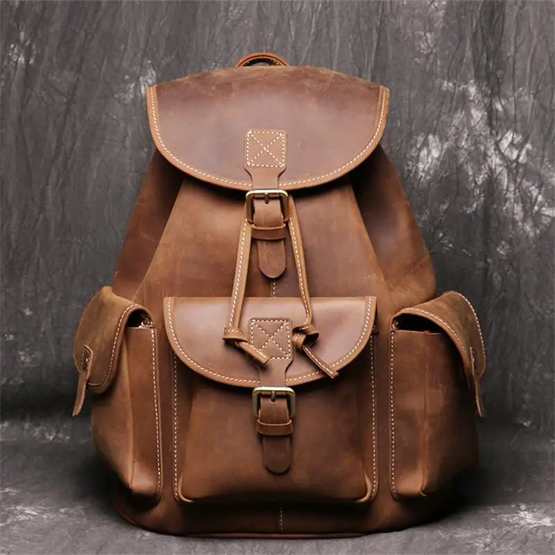 Men's Women's Crazy Horse Leather Backpacks Vintage Genuine Leather Laptop Men Women Unisex Bapacks Cow Leather School Bag
